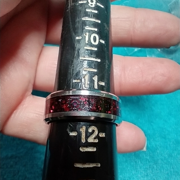 Silvertone red gear industrial band ring gothic - Picture 2 of 4